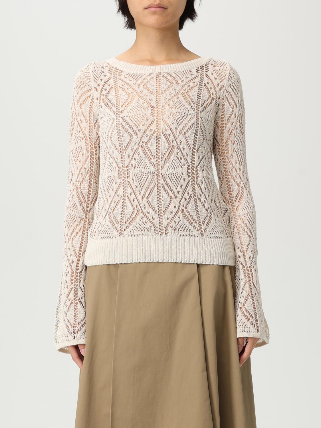 Liu •jo Cotton Knit Sweater In Sand Beige With Openwork Pattern