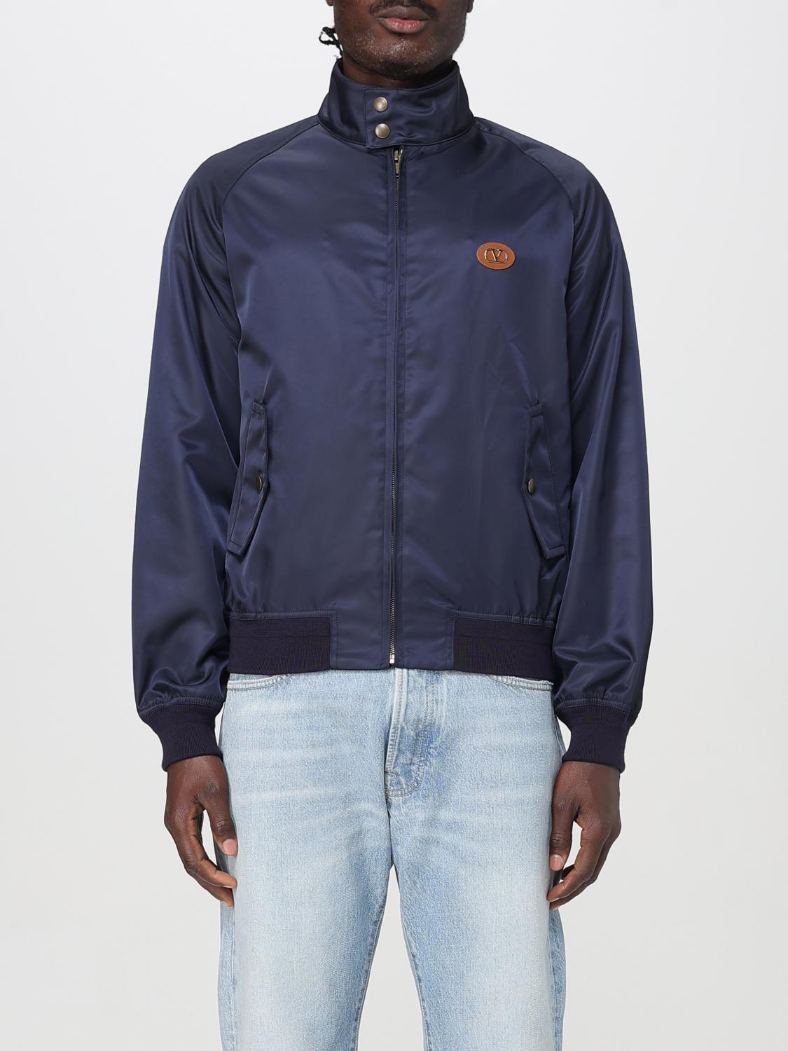 Valentino Nylon Bomber With Leather Patch And Vlogo Detail In Blue
