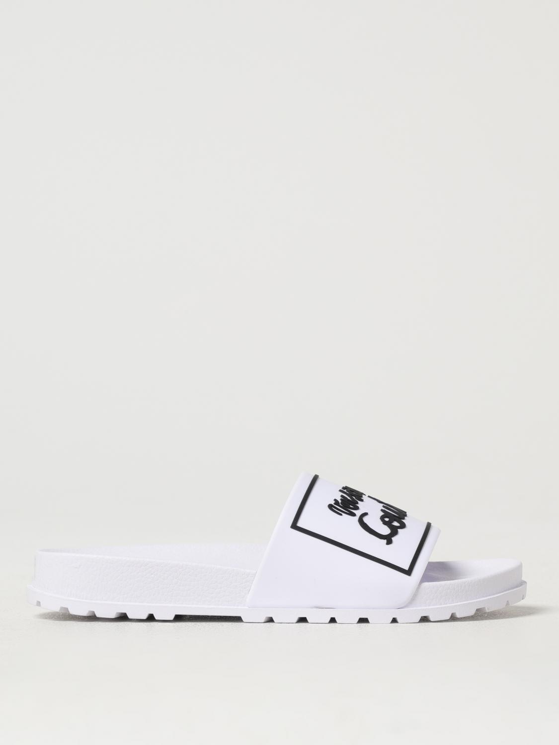 Shop Versace Jeans Couture Flat Sandals Woman Color White In Weiss