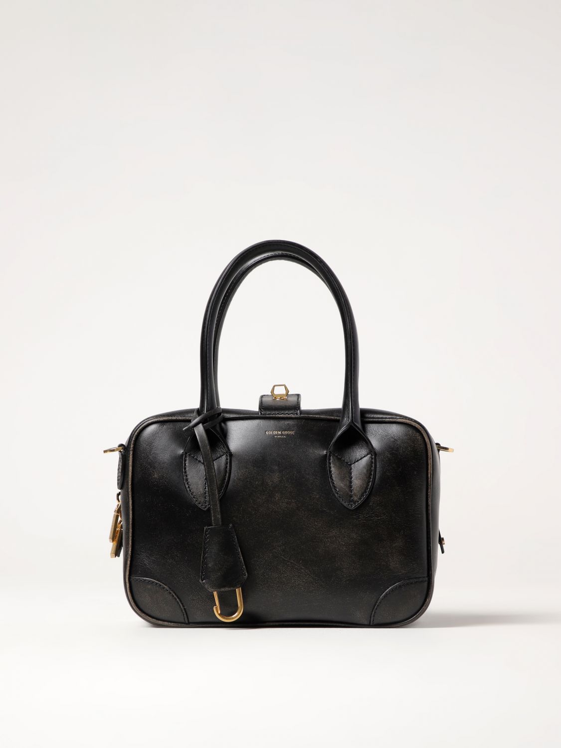 Golden Goose Life Black Sheepskin Bag And Gold Details In Black