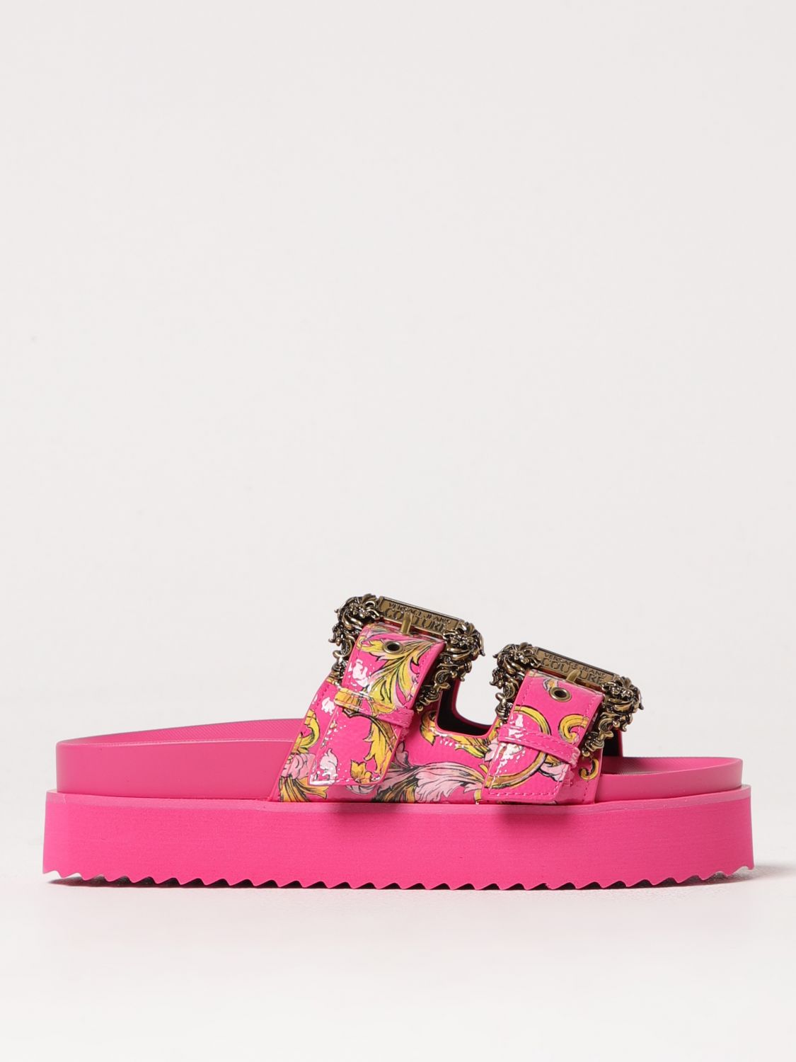 Shop Versace Jeans Couture Flat Sandals Woman Color Fuchsia In フューシャ