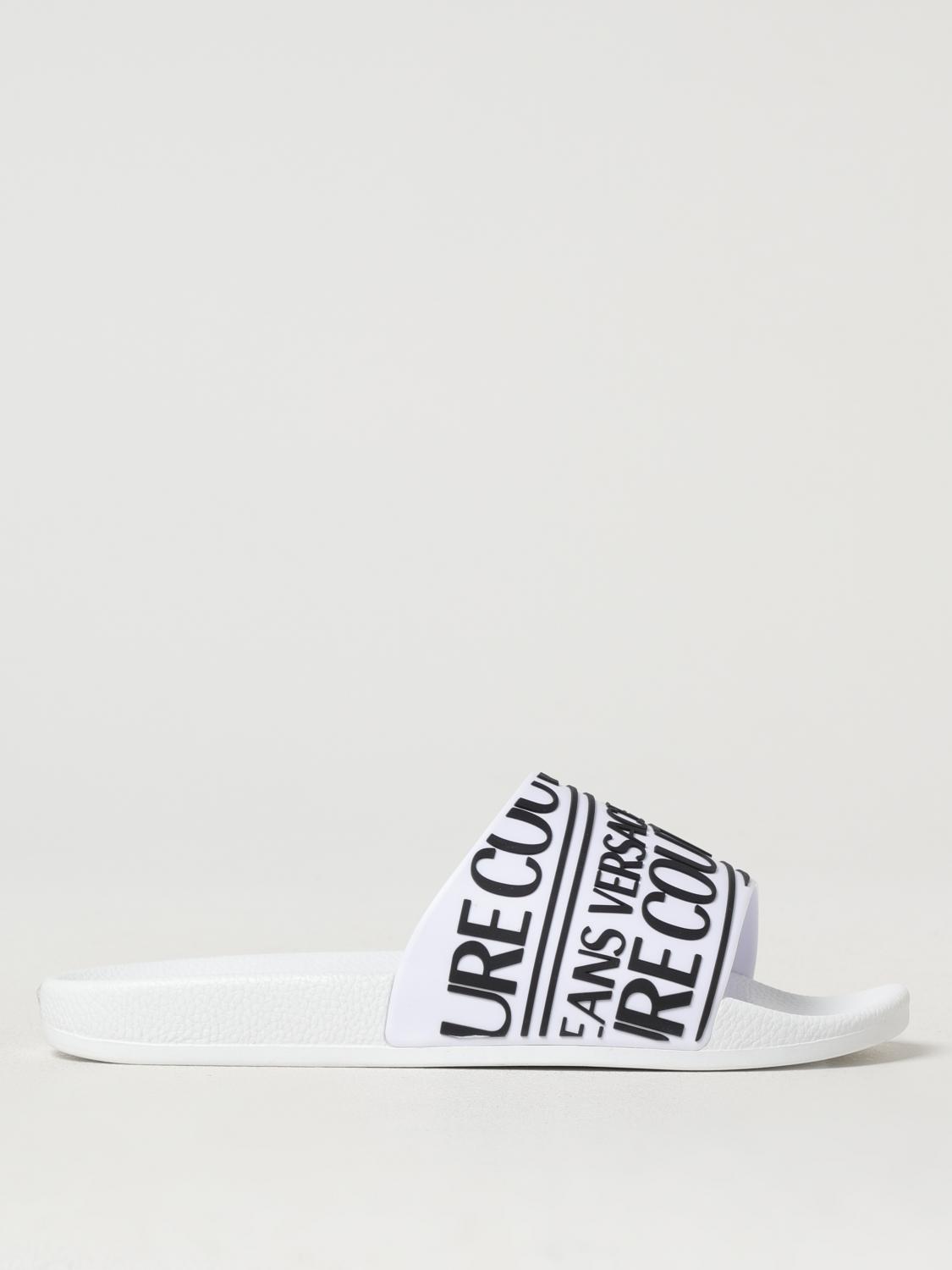 Versace Jeans Couture Logo-band Slides In Weiss