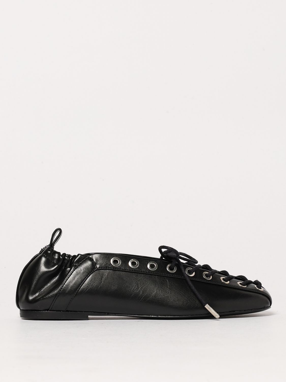 Ganni Black Lace-up Ballerinas With Metal Eyelets And Elasticized Ankle In Eco-leather Woman In Schwarz