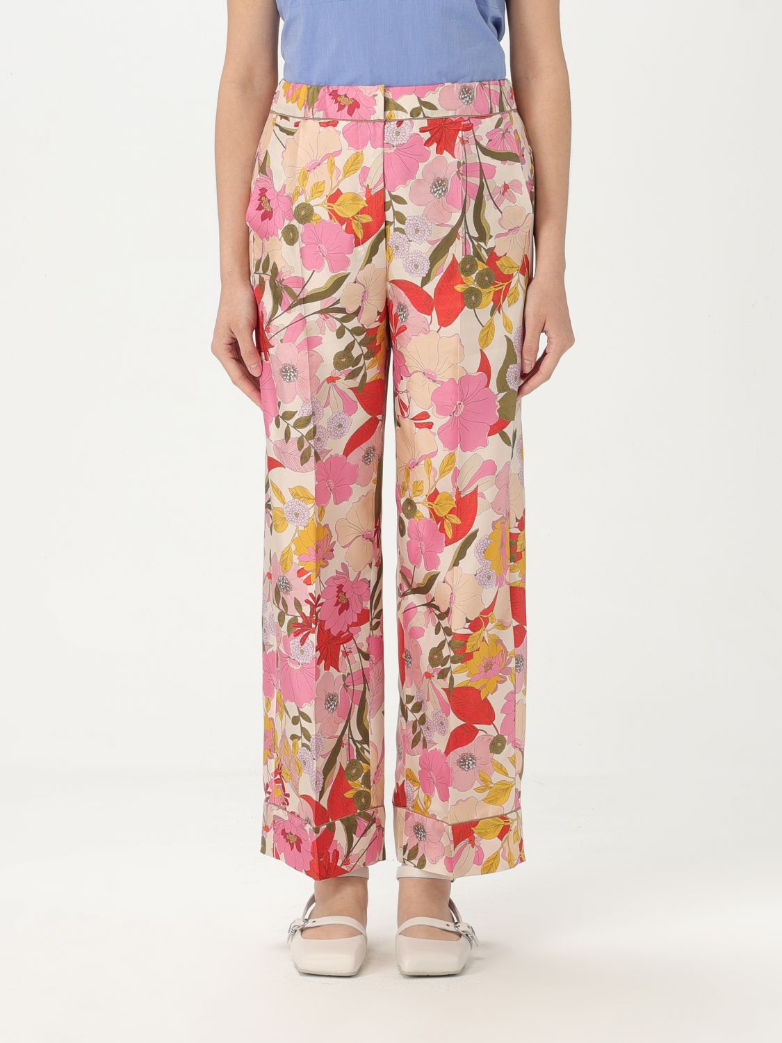 's Max Mara Elastic Waistband Floral Print Lightweight Wide Leg Trousers In Bunt