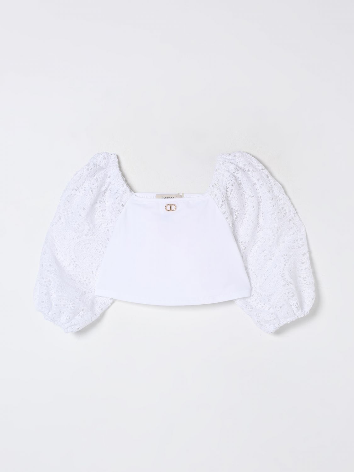 Twinset Top With Macramé Lace Balloon Sleeves In White