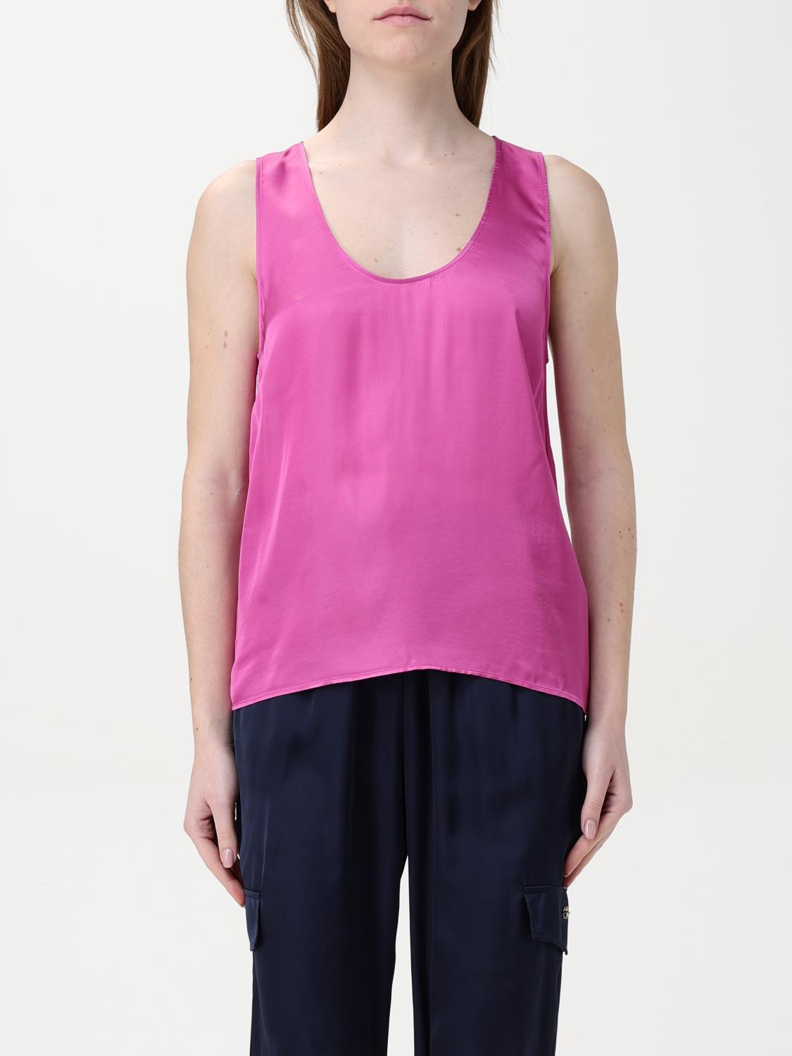 Liu •jo Lightweight Scoop Neck Sleeveless Top In Fuchsia