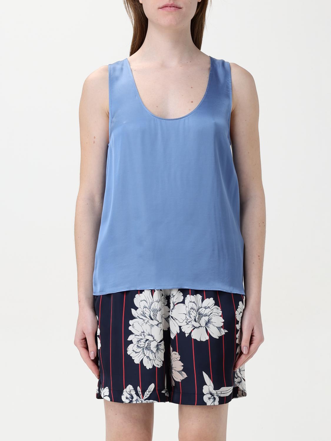 Liu •jo Scoop Neck Sleeveless Top With Back Button Detail In Blau