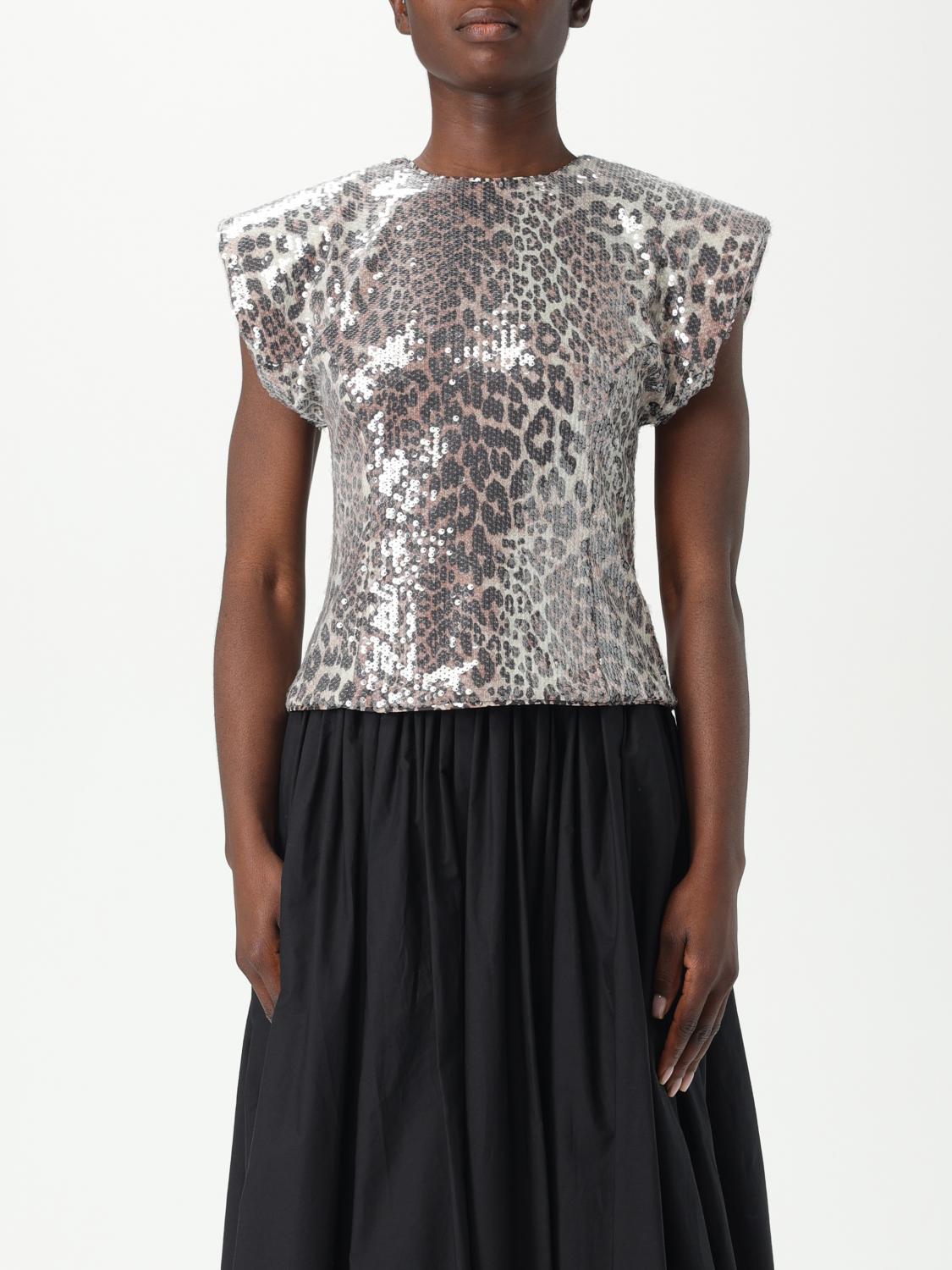 Ganni Leopard Blouse With Sequins In Multicolor