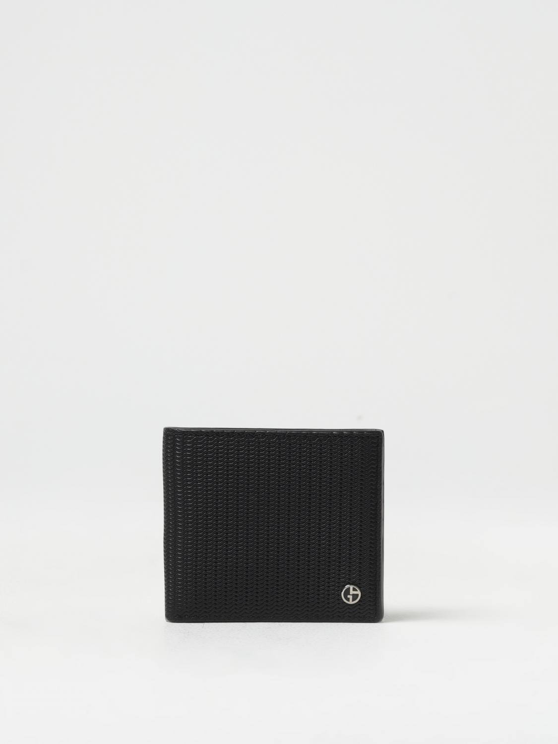 Giorgio Armani Bifold Wallet In Embossed Leather In Schwarz
