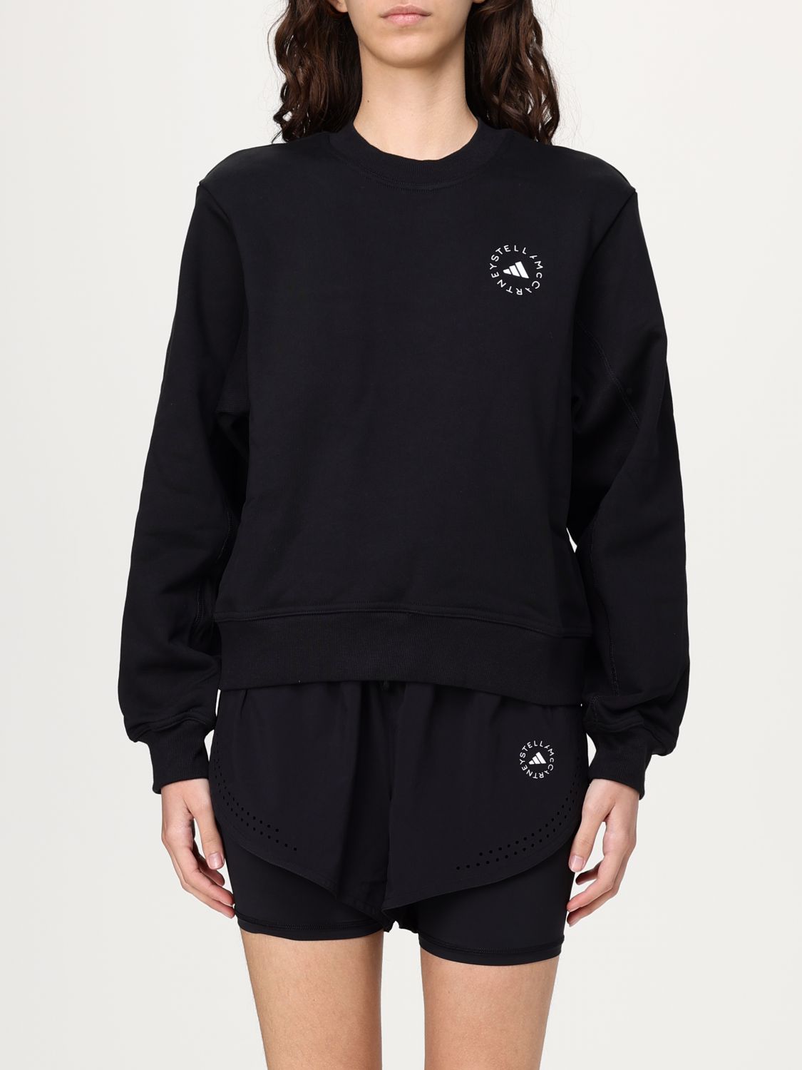 Adidas By Stella Mccartney Logo Organic Cotton Sweatshirt In ブラック