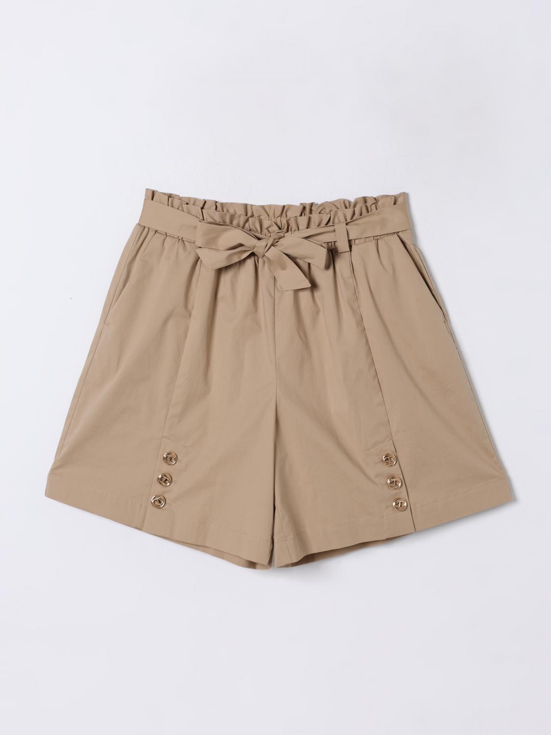 Twinset Belted Poplin Shorts In Beige