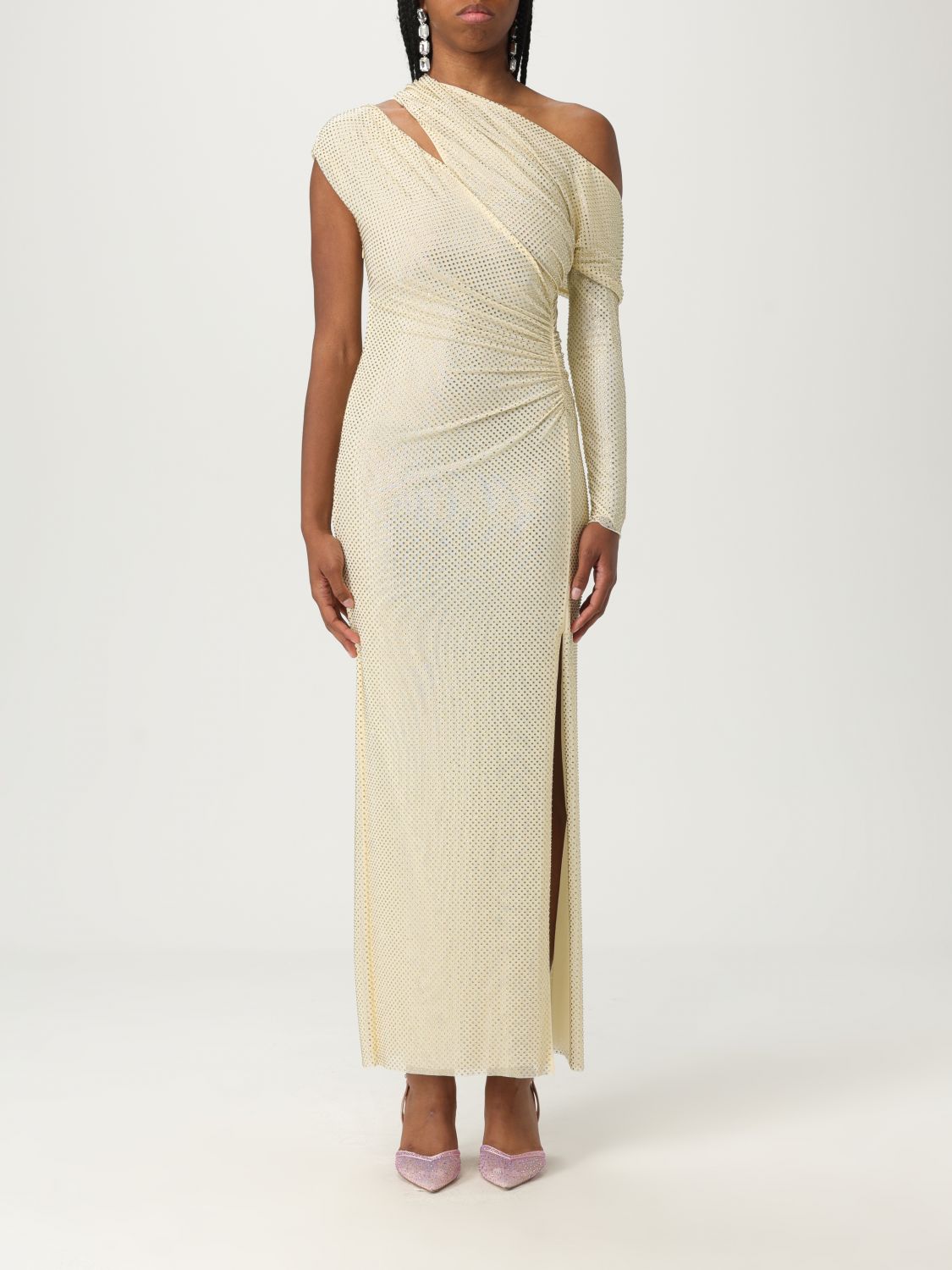 Self-portrait Midi Dress Draped With Rhinestones