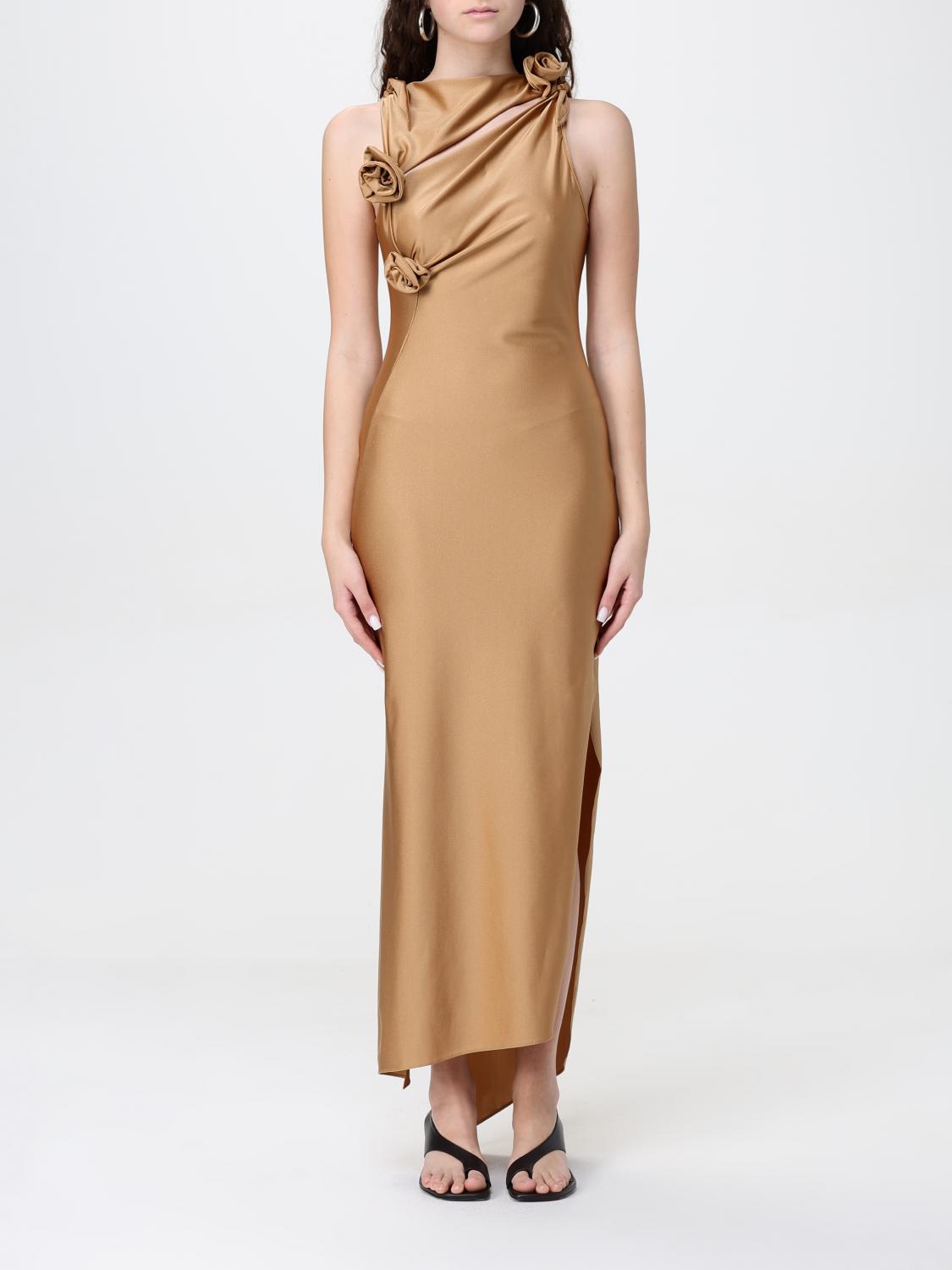 Coperni Asymmetric Floral Maxi Dress In Brown