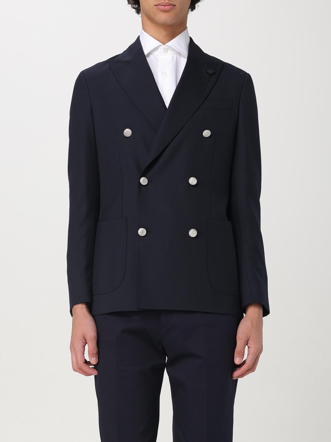 Lardini Roma Double-breasted Jacket In Wool Blend In Blue
