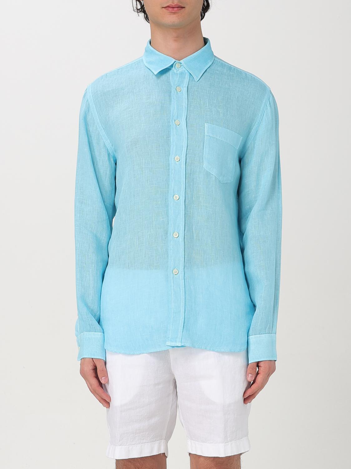 120% Lino Shirt  Men Color Gnawed Blue In Blau