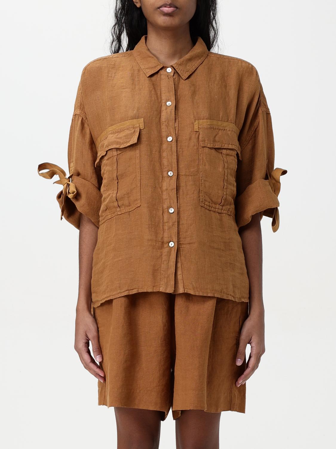 120% Lino Shirt In Brown Linen In Gelb