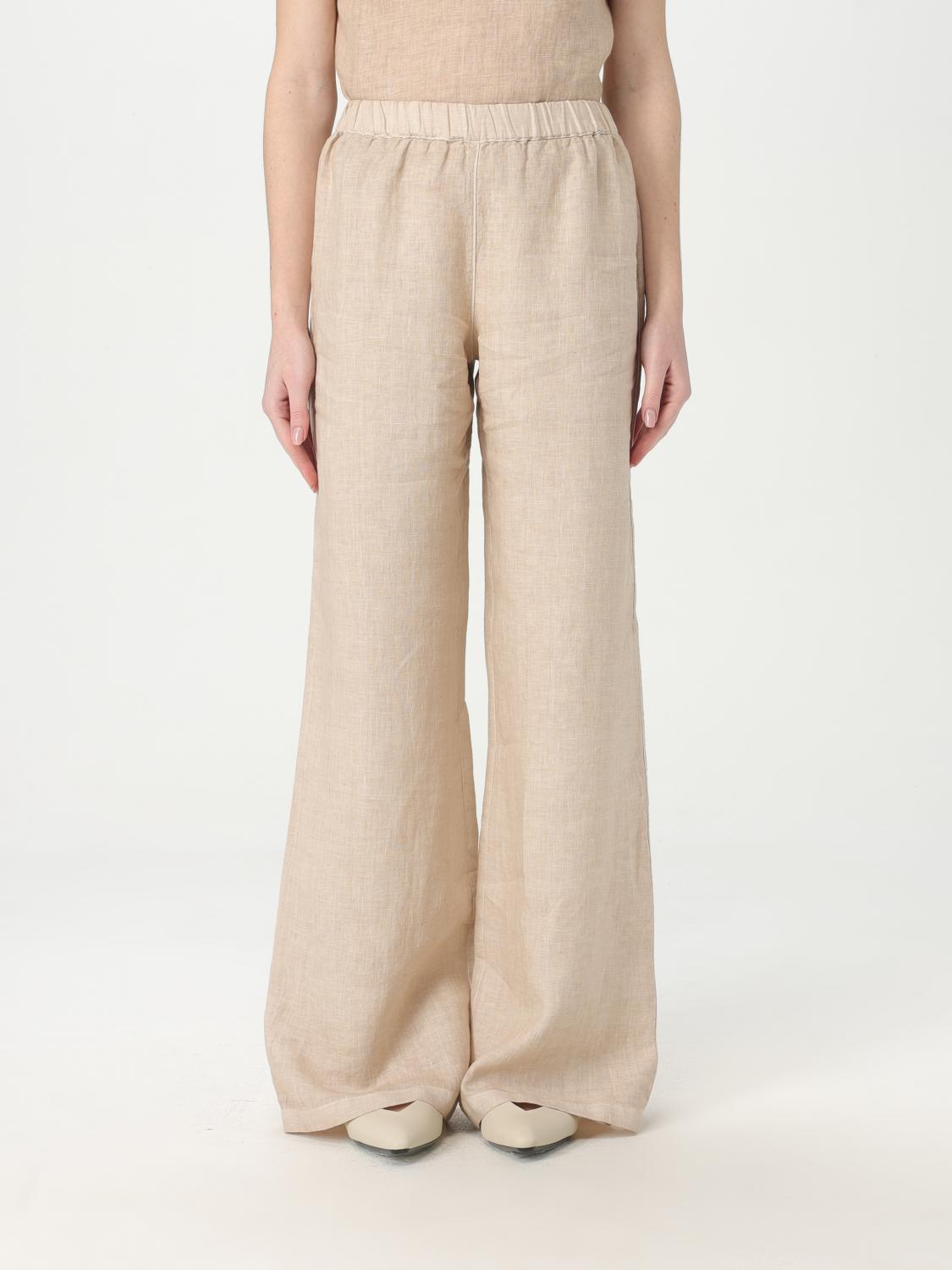 120% Lino Relaxed Wide-leg Linen Pants With Drawstring Waist In Beige