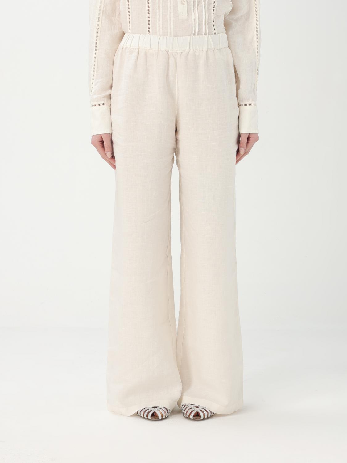 Shop 120% Lino Pants Woman Color Milk In Milch