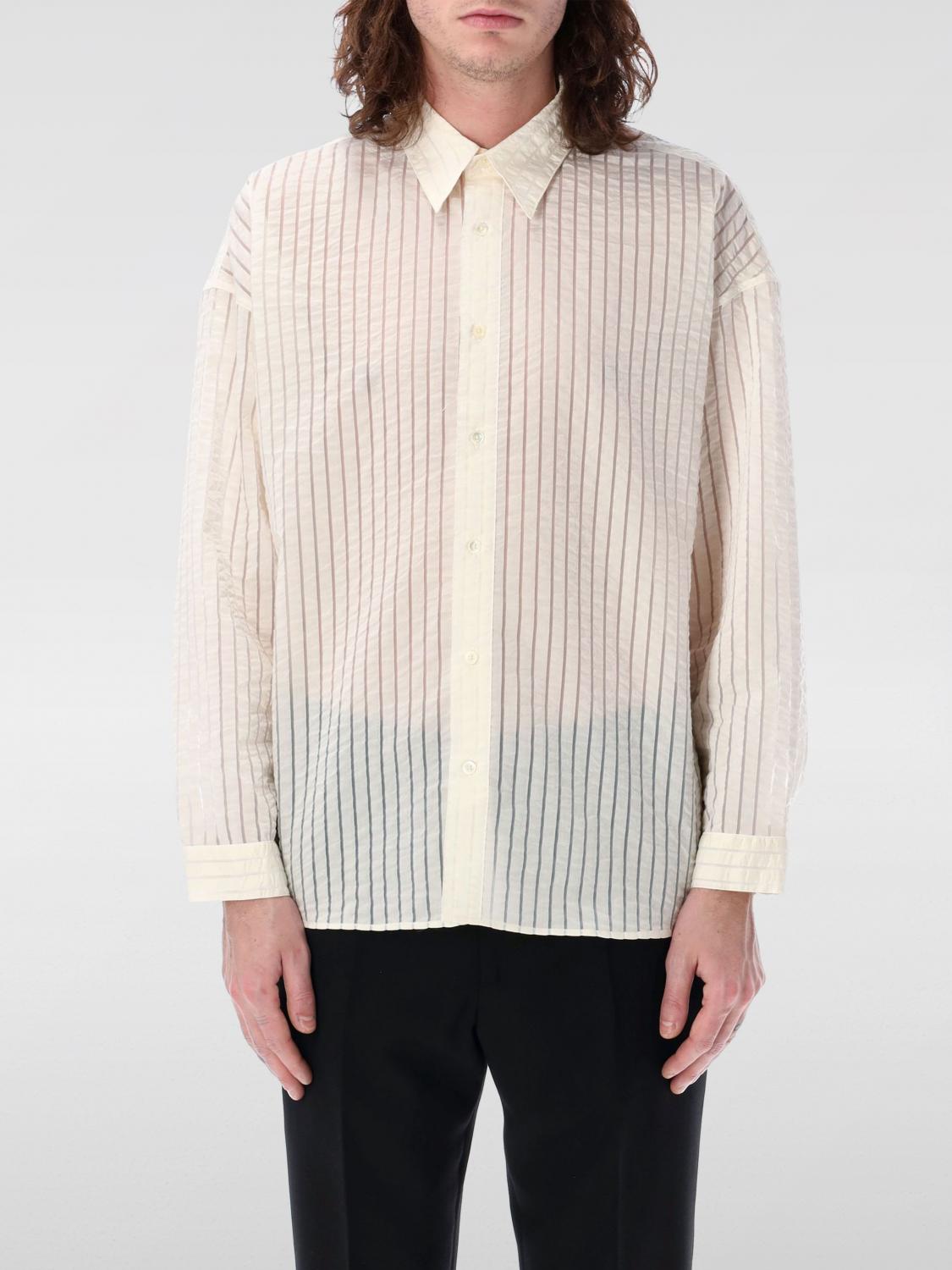Sunflower Lightweight Semi-sheer Shirt With Striped Pattern In Beige