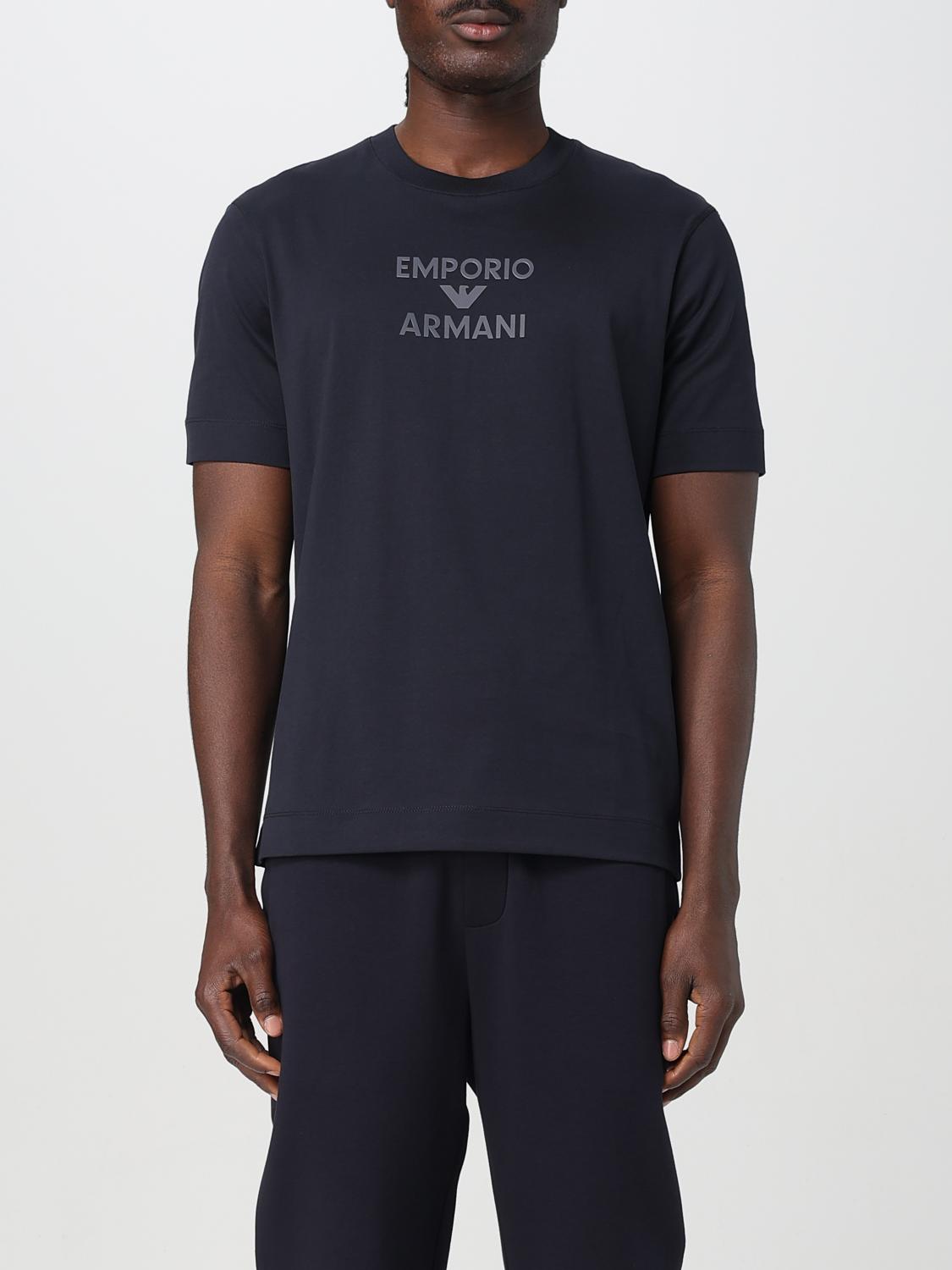 Emporio Armani Logo Cotton T-shirt In Blau