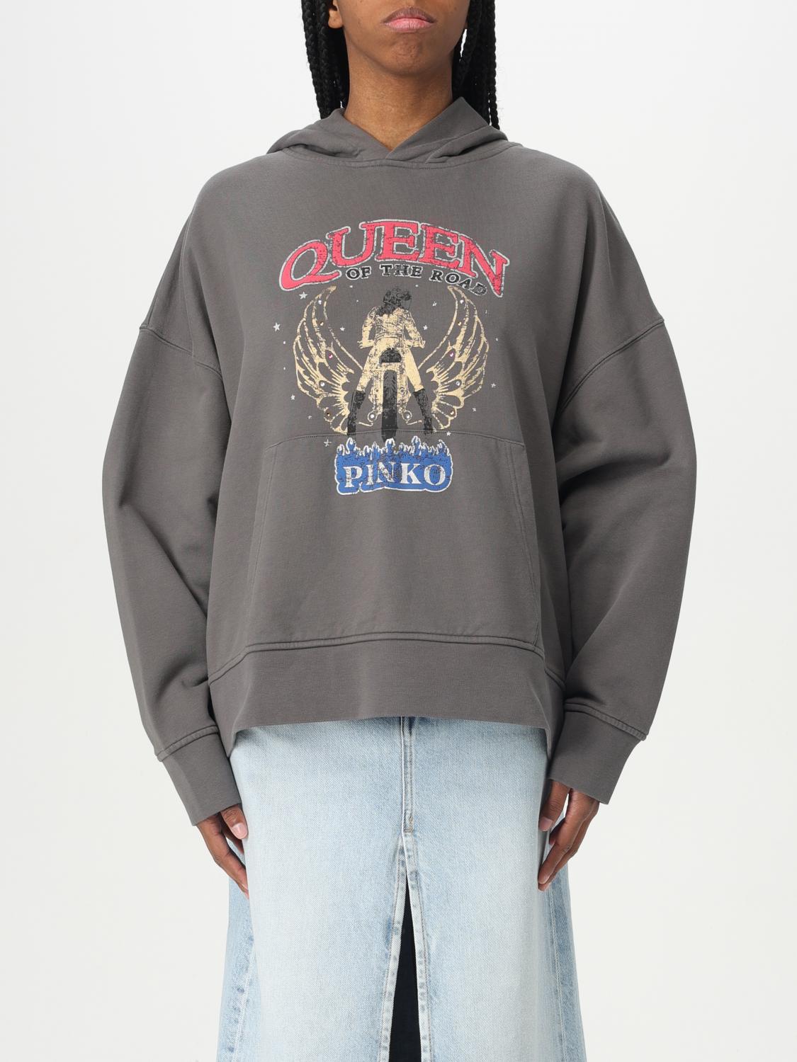 Pinko Motorbike Rider-print Oversized Hoodie In Grey