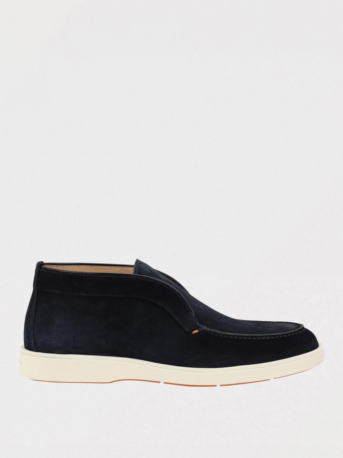 Santoni Midnight Blue Suede Digits Ankle Boots In Black