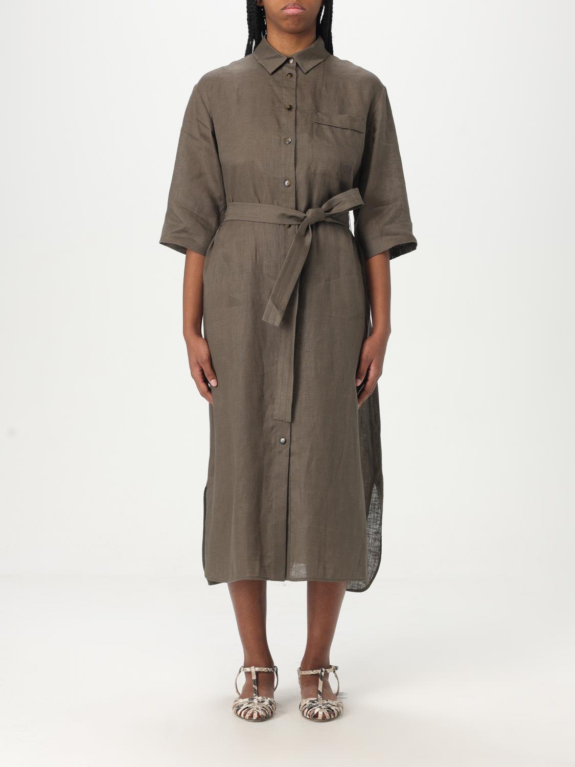 Max Mara Dress Woman Green In Brown