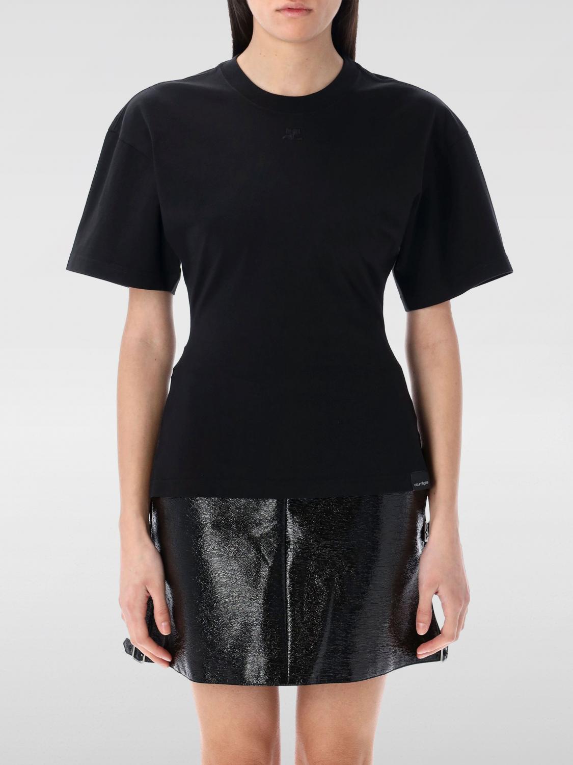 Courrèges Close-fitting Crew Neck T-shirt In Black