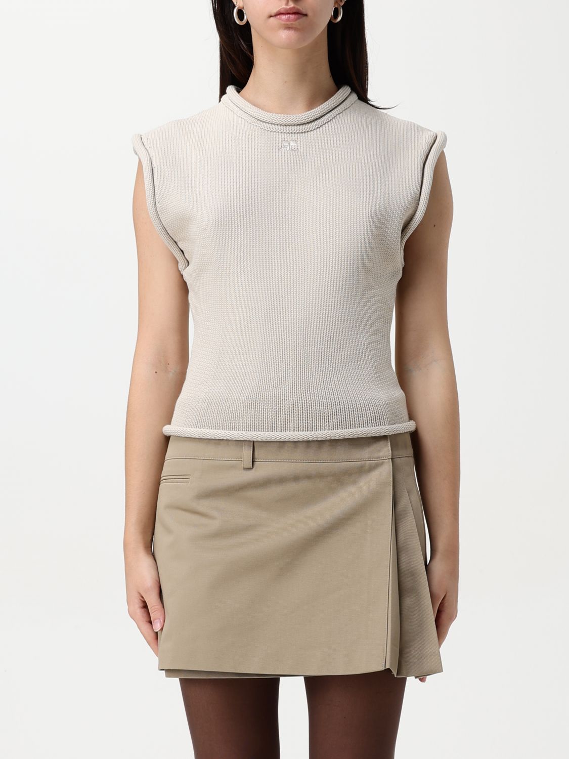 Courrèges Cropped Sleeveless Sweater In Grey