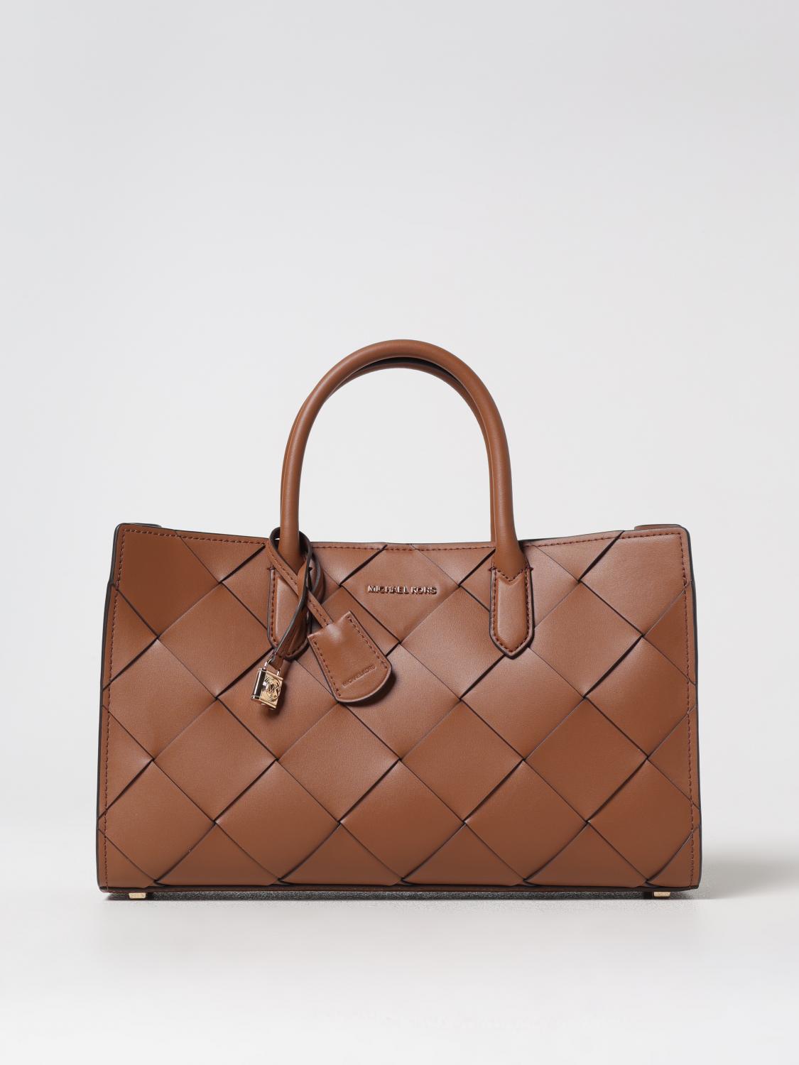 Michael Kors Scarlett Medium Woven Leather Satchel In Brown