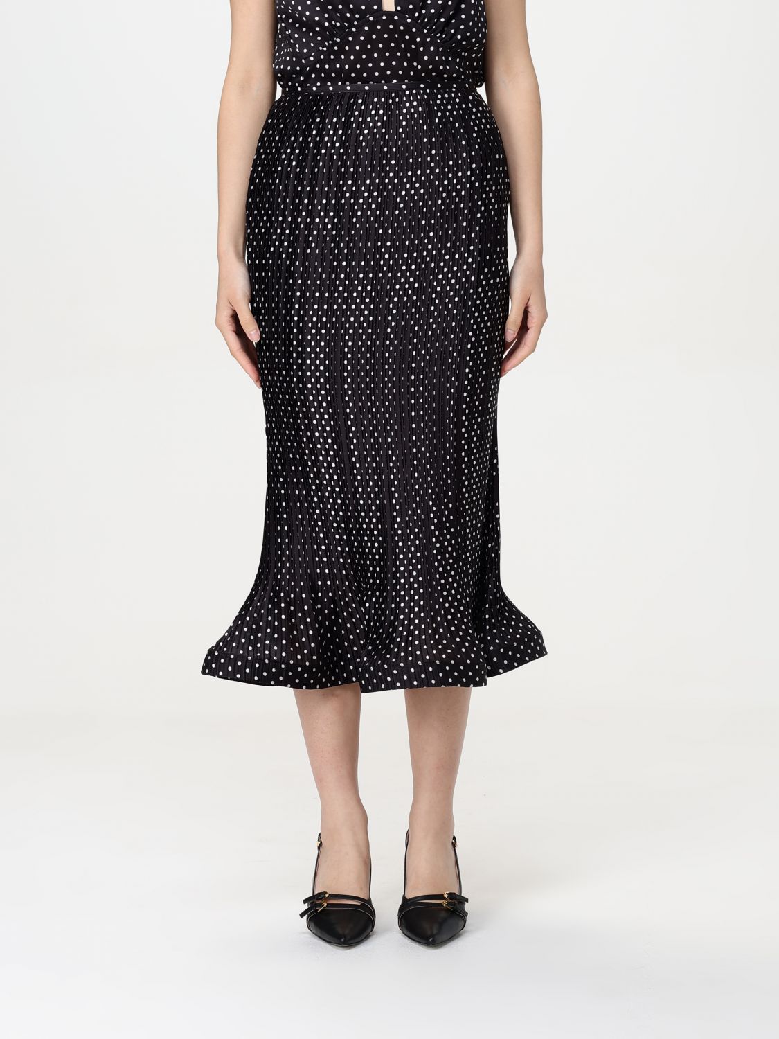 Simona Corsellini Pleated Polka-dot Midi Skirt In Black