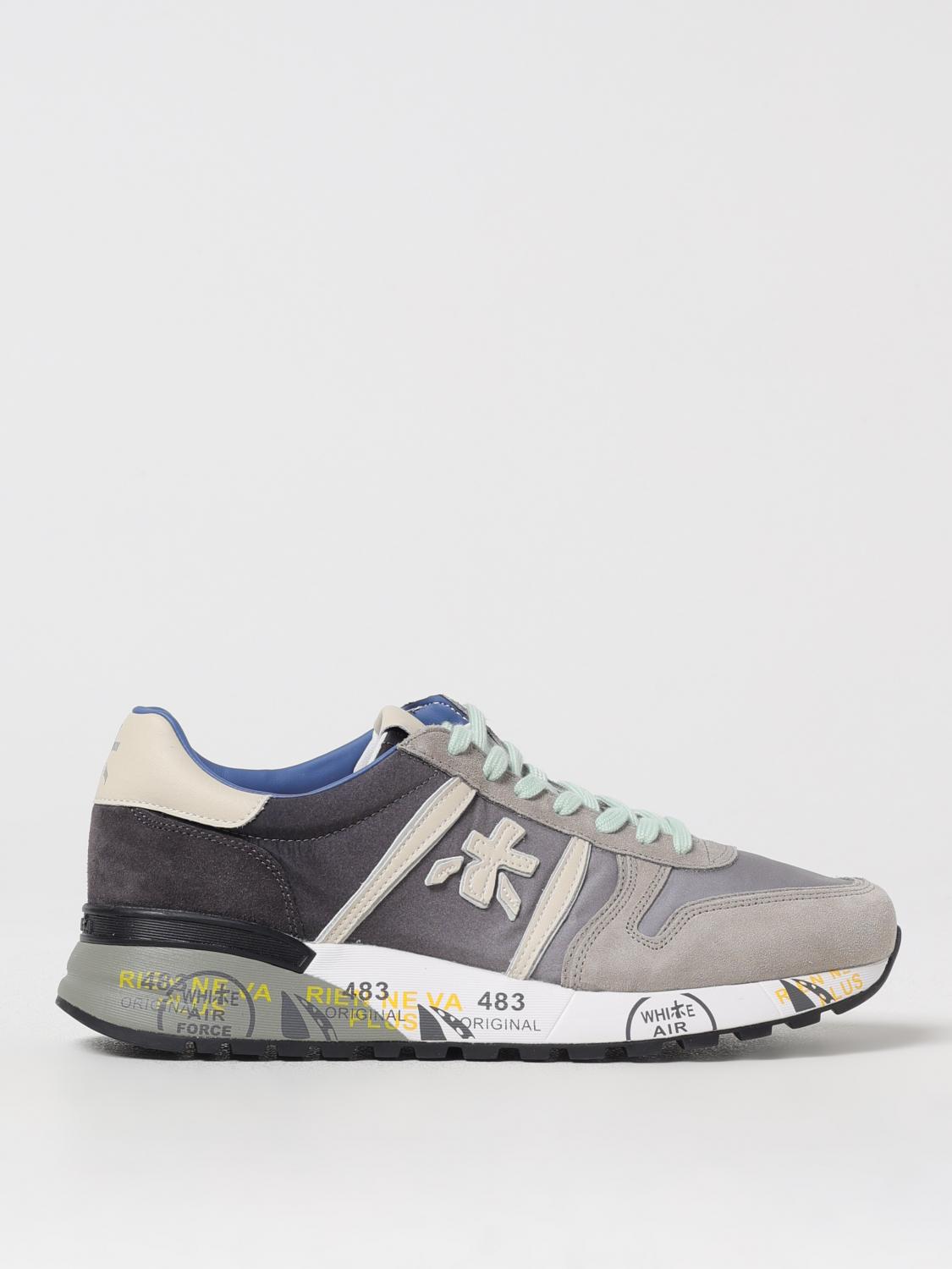 Premiata Lander Sneakers In Grey Suede And Fabric In Grey