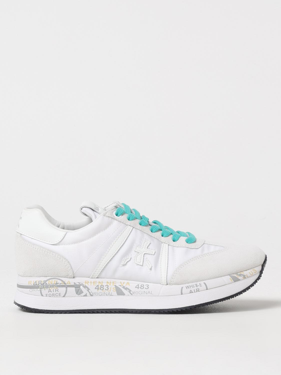 Premiata Conny Sneakers In White Suede And Fabric In White