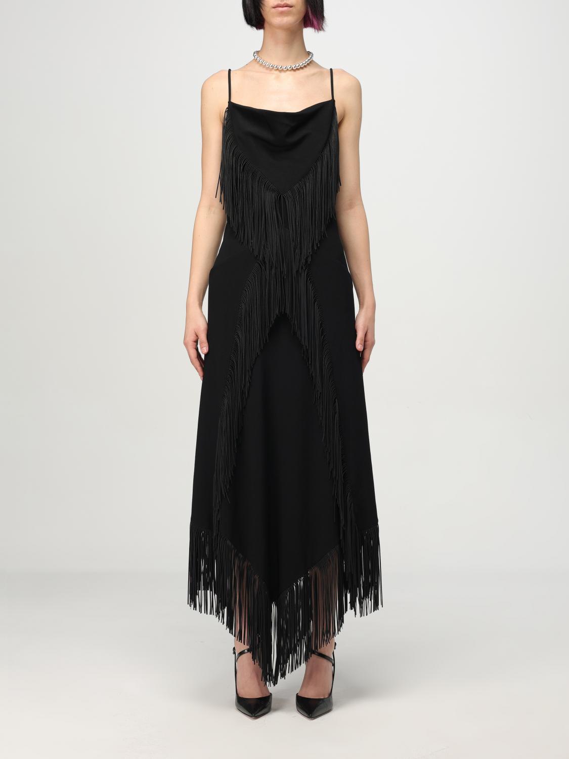 Rabanne Women's Crepe Fringe Cowl Neck Midi Dress In Black