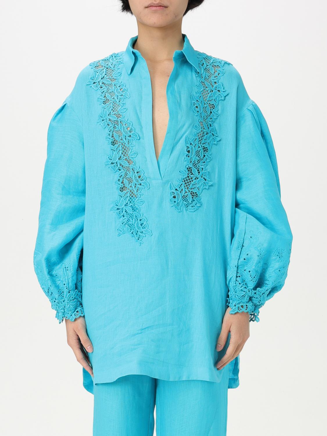Ermanno Scervino Linen Kaftan W/ Lace Details In Türkis