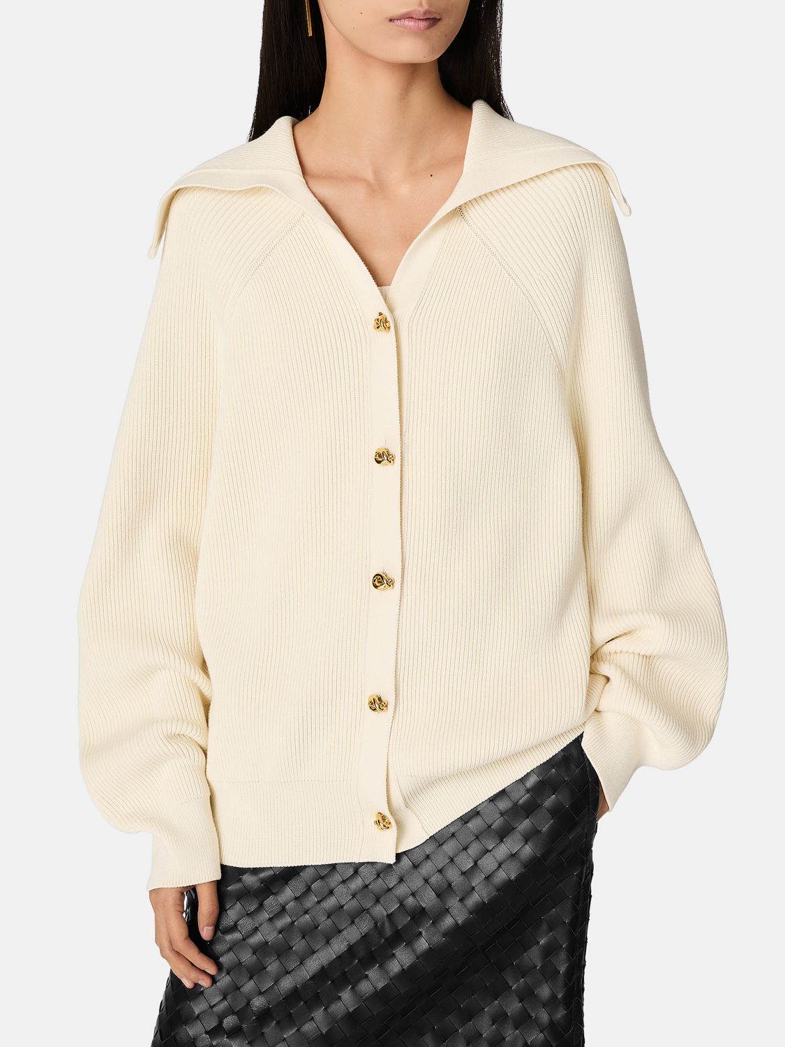 Bottega Veneta Women Cream Stretch Cotton Blend Cardigan In White