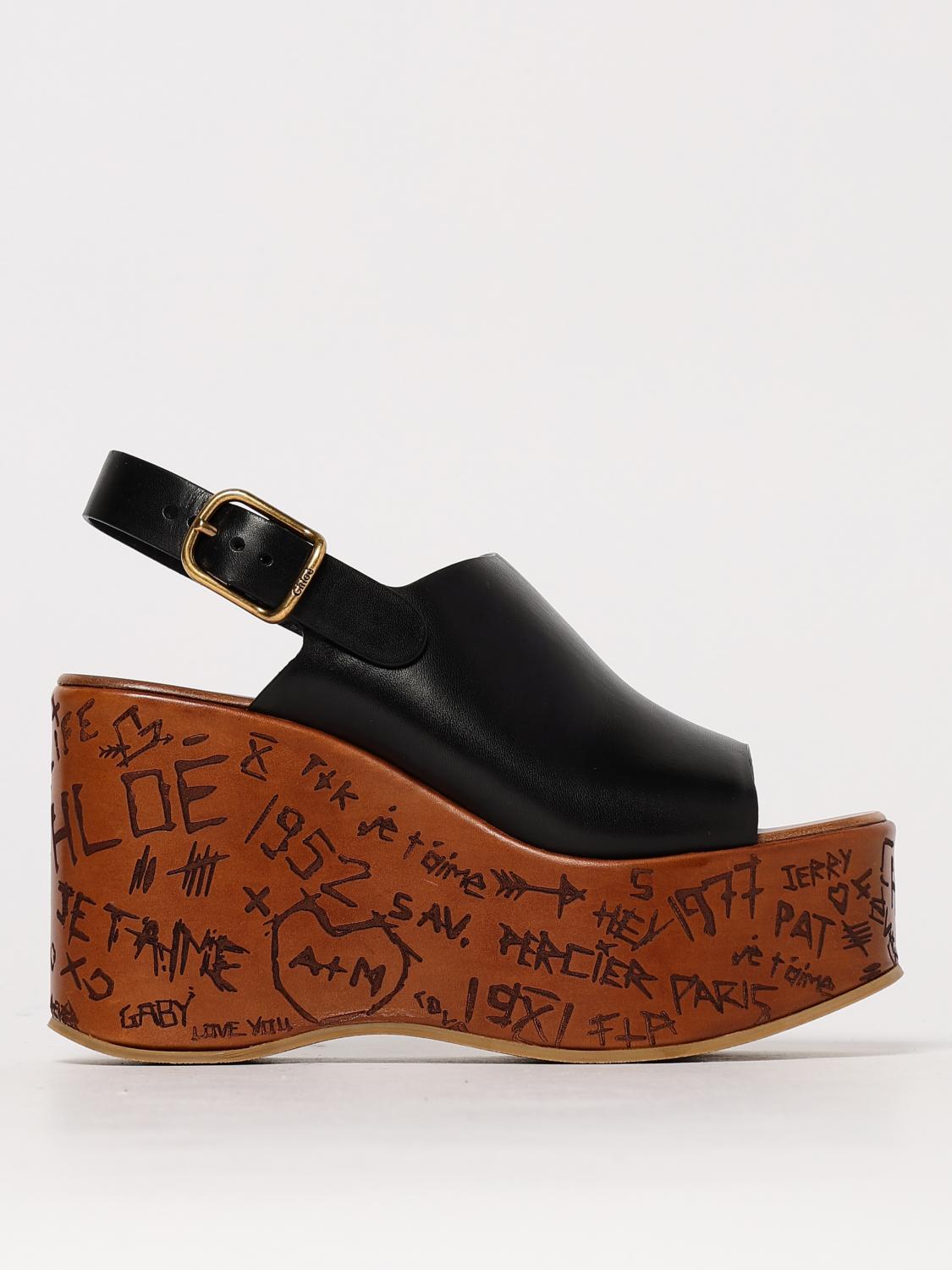 Chloé Maxime Wedge Sandals In Black