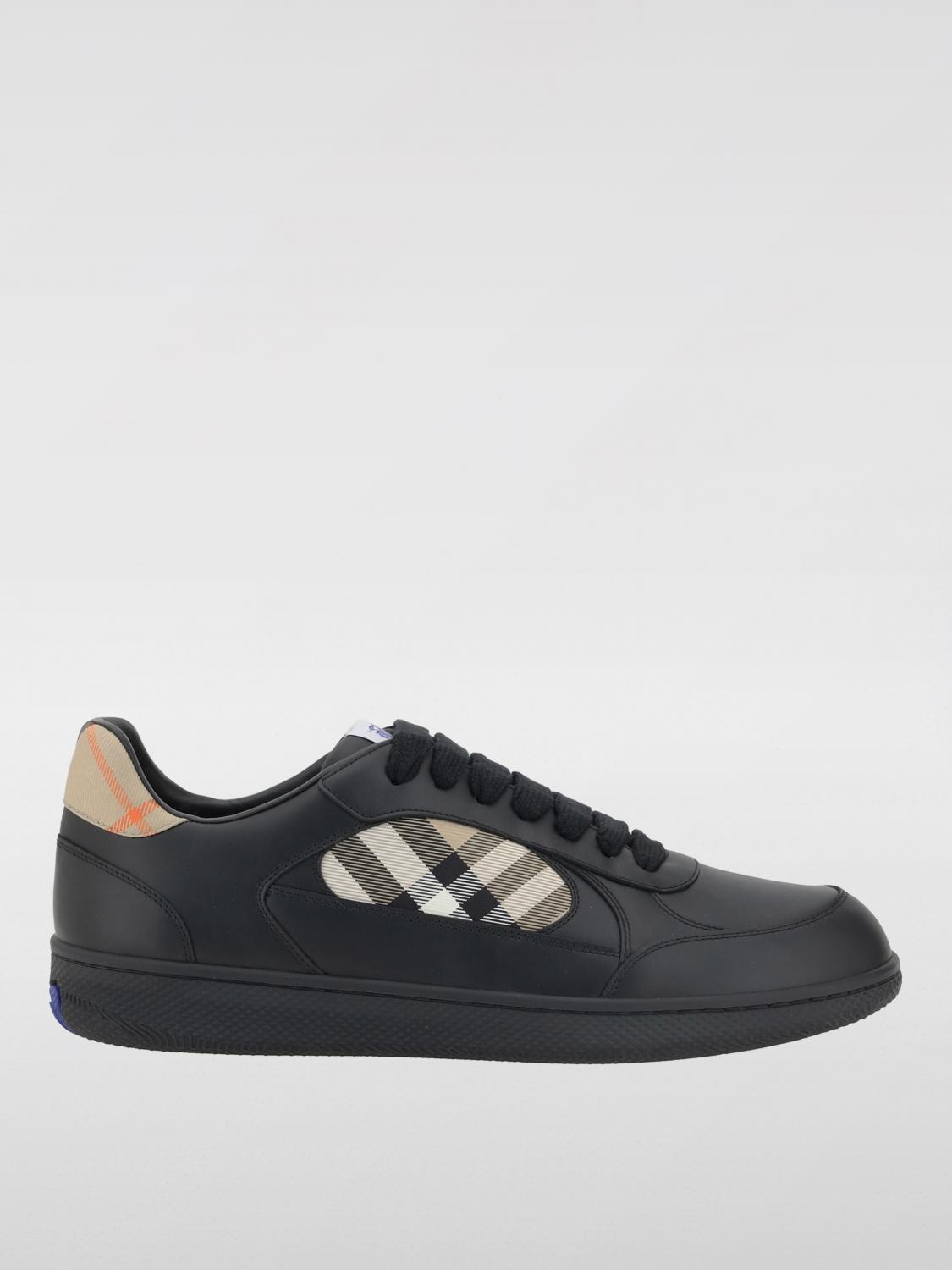 Burberry Indigo Blue Leather And Check Sneaker Terrace In Black