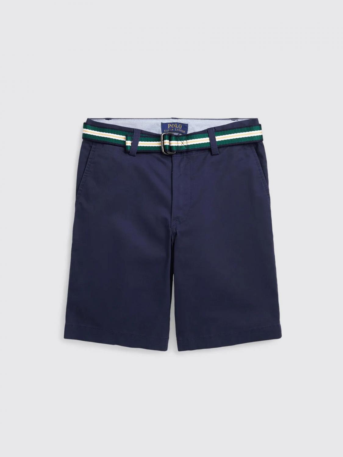 Polo Ralph Lauren Blue Bermuda Shorts With Belt In Stretch Cotton Boy In Navy