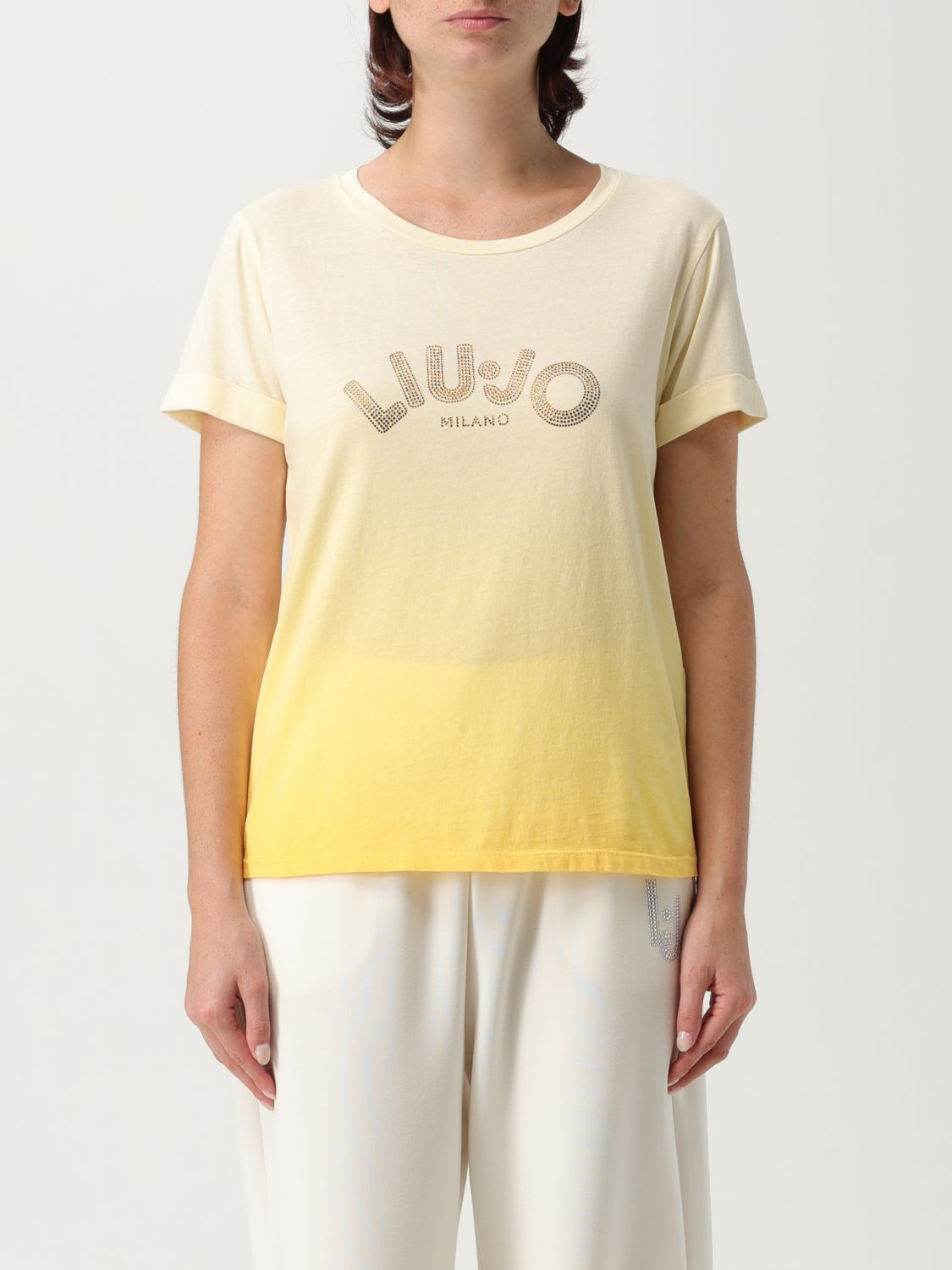 Liu •jo Logo-detail Gradient-effect T-shirt In Yellow