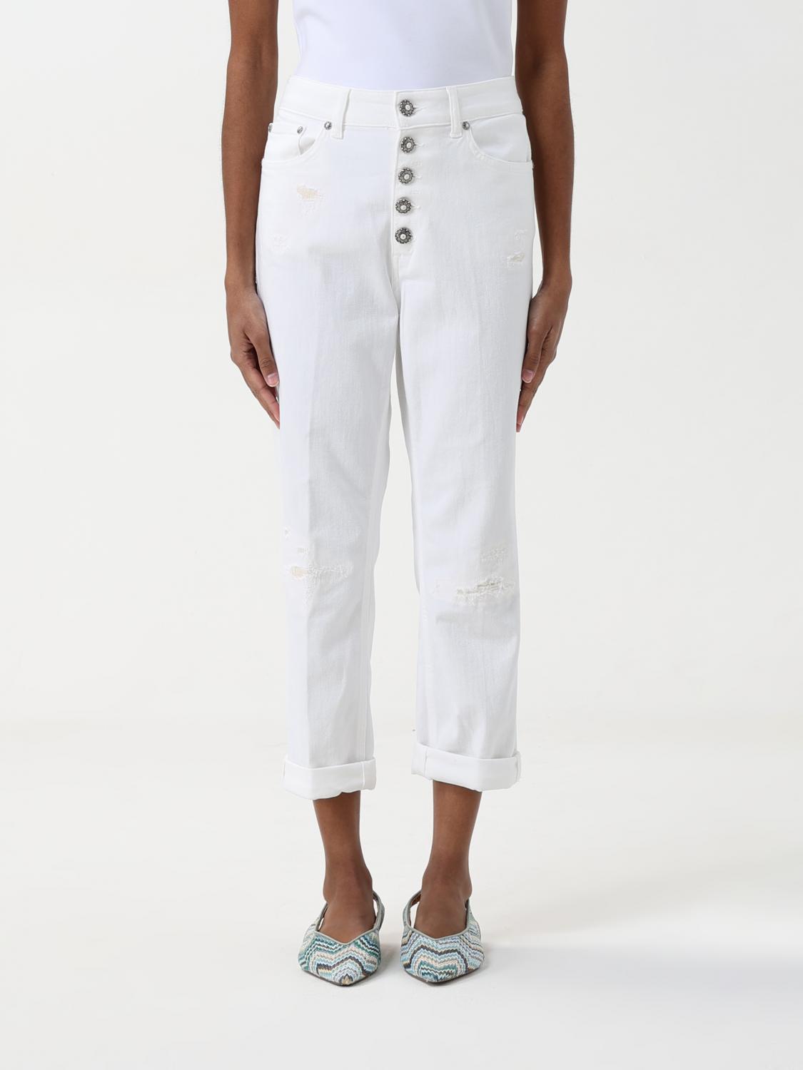 Dondup Cropped Cotton-blend Denim Jeans With Button Detailing In White