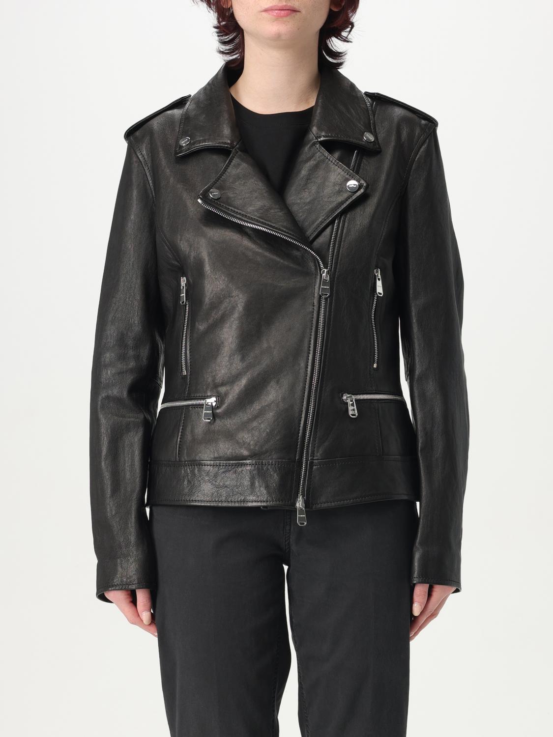 Dondup Asymmetric Zip Leather Jacket In Black