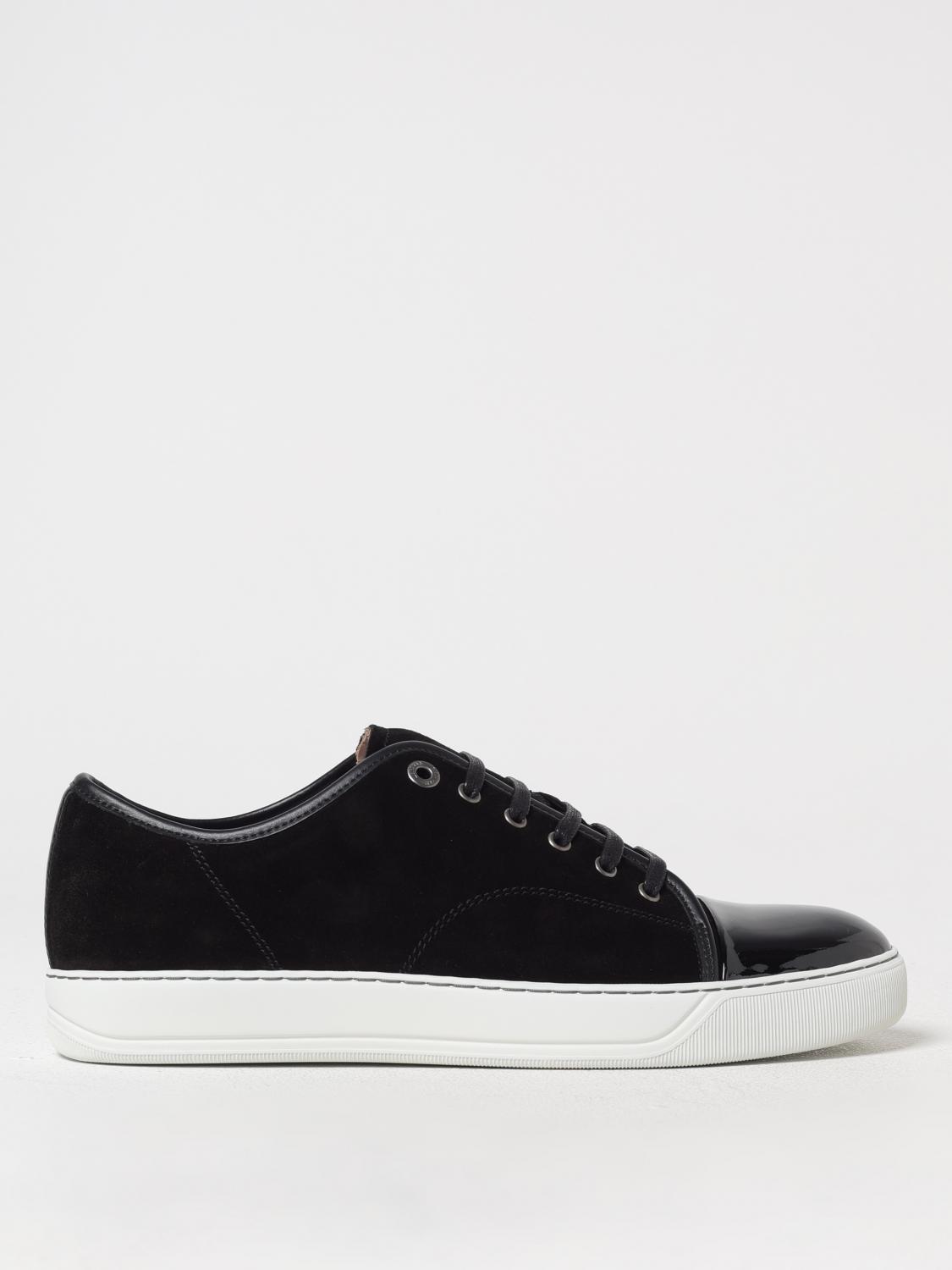 Lanvin Low-top Sneakers With Glossy Patent Toe Cap And Suede Upper In Schwarz
