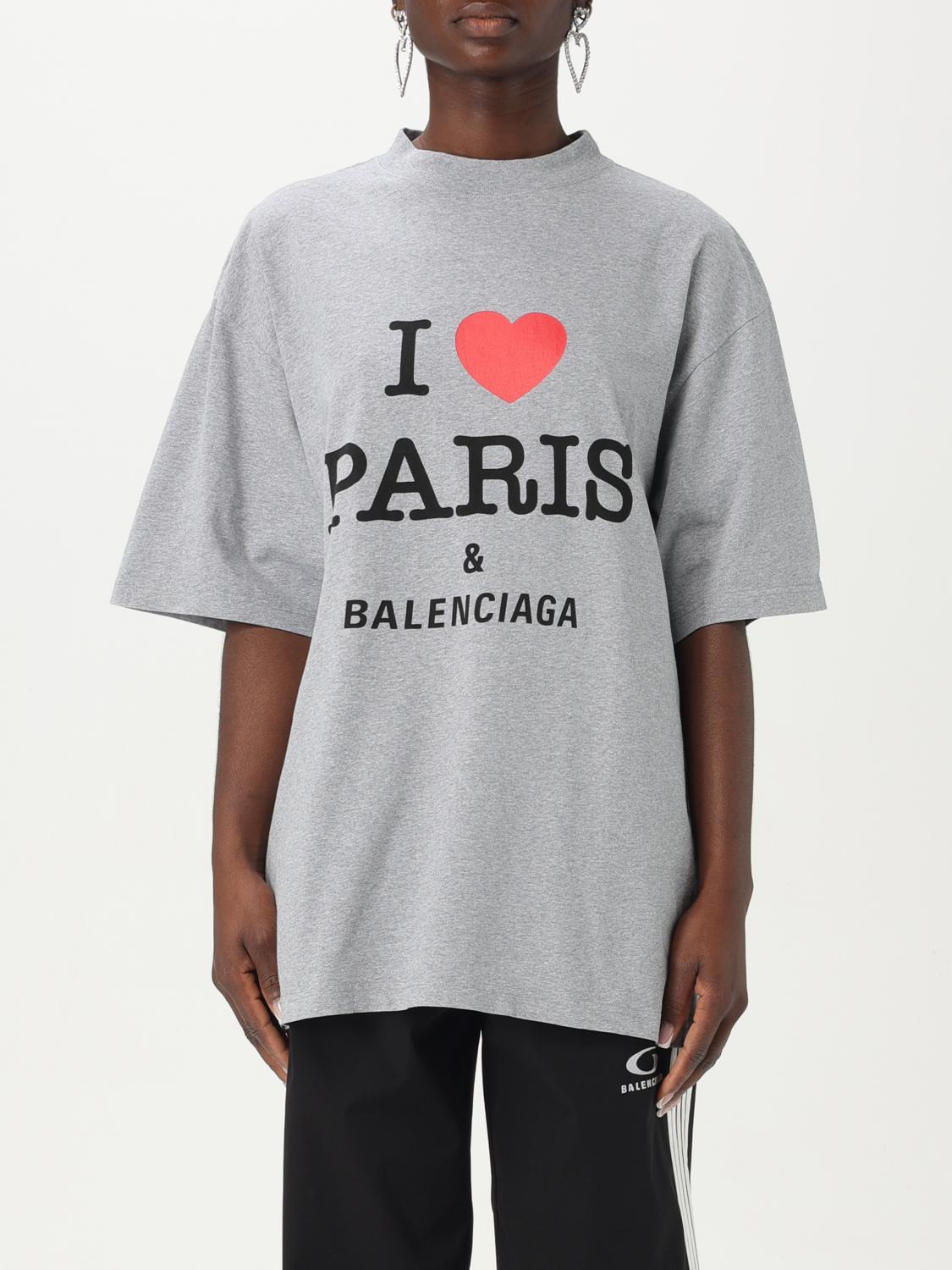 Balenciaga Grey Crewneck T-shirt With Maxi Logo Print On The Front In Cotton Woman In Black