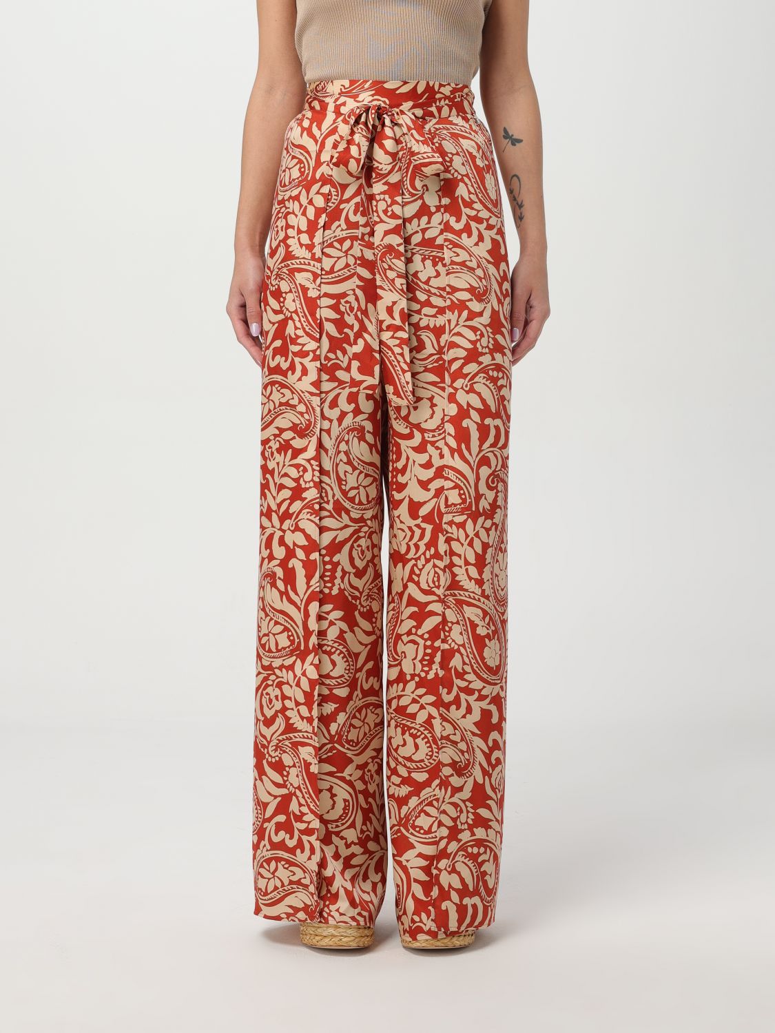Liu •jo Liu Jo Trousers In Orange Motif With Tie Waist In Bunt