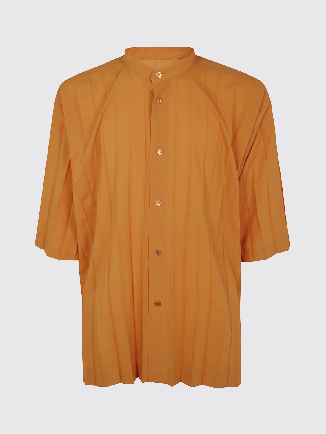Issey Miyake Modern Mandarin Collar Half Sleeve Shirt In Orange