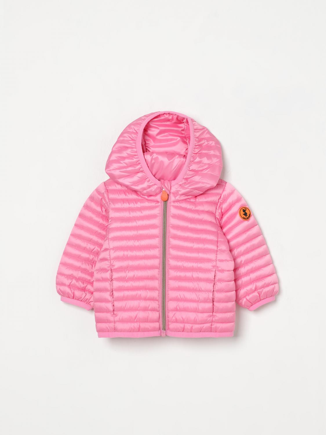 Save The Duck Pink Down Jacket For Baby Girl With Logo In Pink