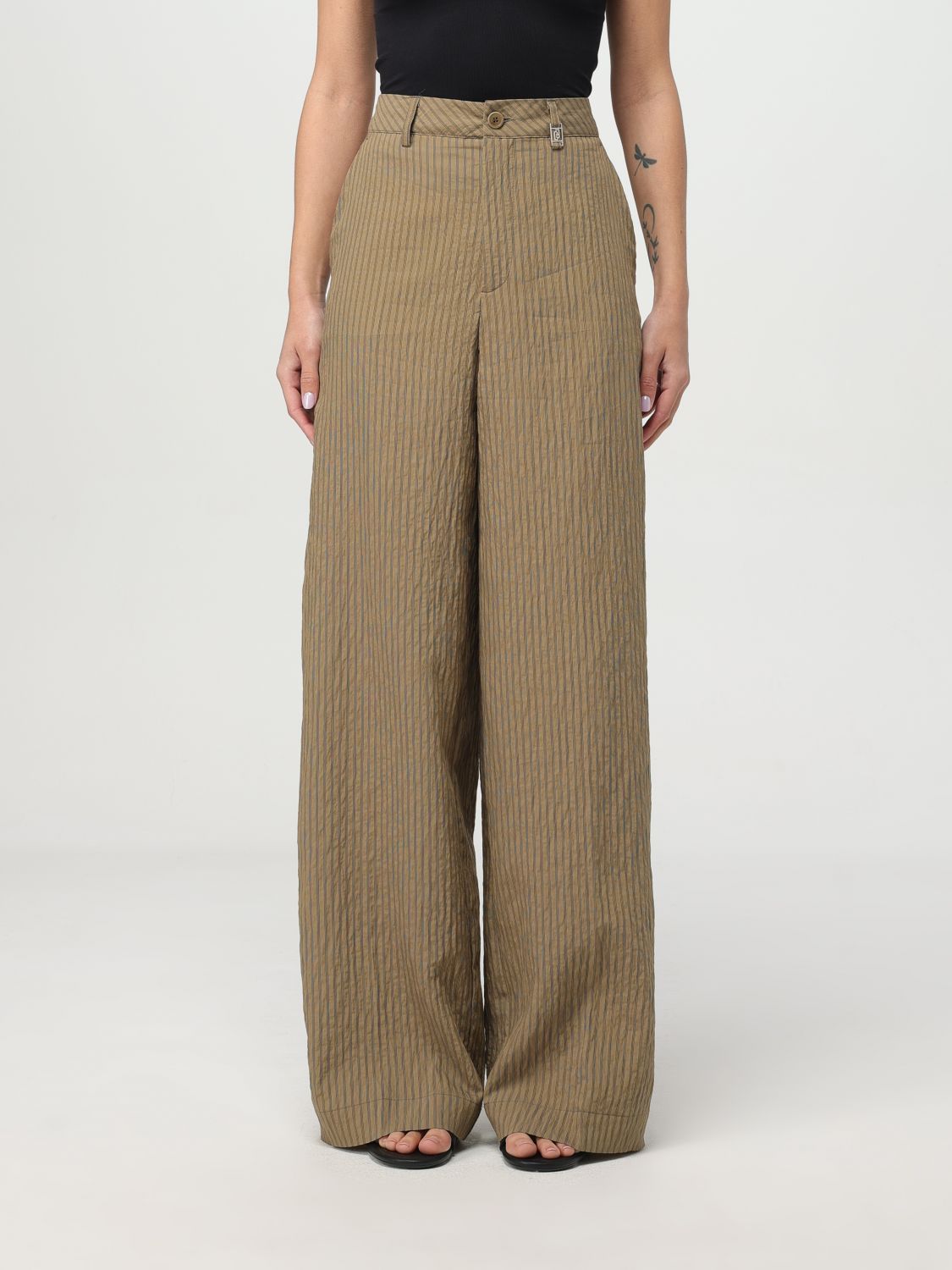 Liu •jo Liu Jo Wide-leg Trousers In Rich Green Modal Blend In Brown