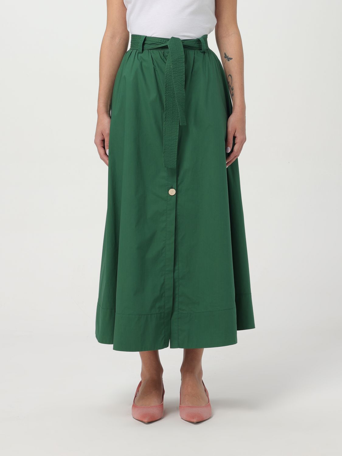 Liu •jo Liu Jo Flared Long Skirt In Green Cotton With Bottons In Grün