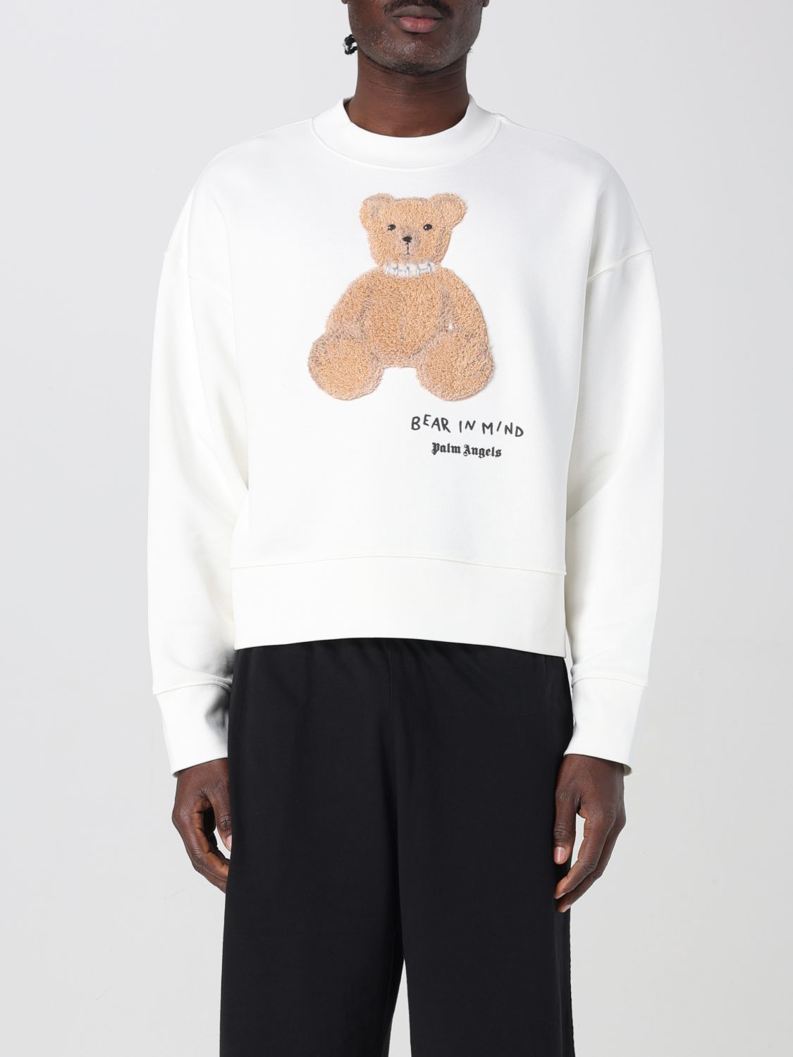 Palm Angels Cotton Crew Neck Sweatshirt With Teddy Bear Motif In Weiss
